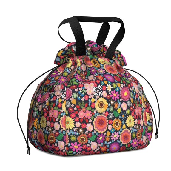 Pioneer Flower Floral Print Pattern Drawstring Lunch Bag Women - Drawstring Lunch Bag Insulated for Work Office - Stain-Resistant Large Lunchbags for Women with Multi-Pockets