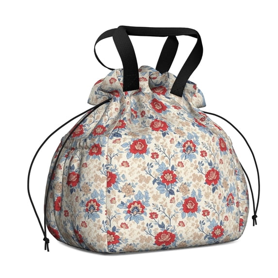 Pioneer Flower Floral Print Pattern Drawstring Lunch Bag Women - Drawstring Lunch Bag Insulated for Work Office - Stain-Resistant Large Lunchbags for Women with Multi-Pockets