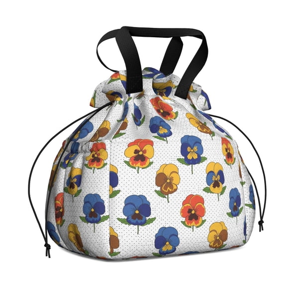 Pioneer Flower Floral Print Pattern Drawstring Lunch Bag Women - Drawstring Lunch Bag Insulated for Work Office - Stain-Resistant Large Lunchbags for Women with Multi-Pockets