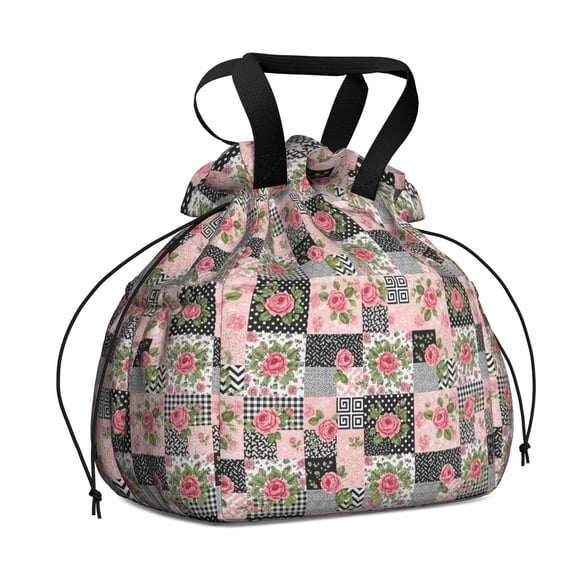 Pioneer Flower Floral Print Pattern Drawstring Lunch Bag Women - Drawstring Lunch Bag Insulated for Work Office - Stain-Resistant Large Lunchbags for Women with Multi-Pockets
