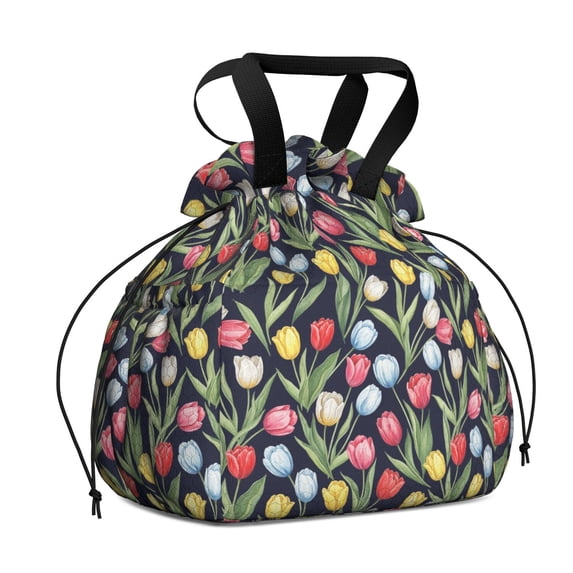 Pioneer Flower Floral Print Pattern Drawstring Lunch Bag Women - Drawstring Lunch Bag Insulated for Work Office - Stain-Resistant Large Lunchbags for Women with Multi-Pockets