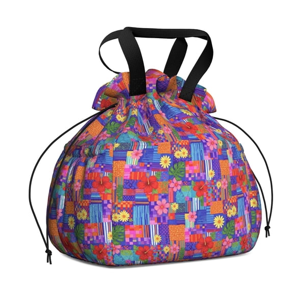 Pioneer Flower Floral Print Pattern Drawstring Lunch Bag Women - Drawstring Lunch Bag Insulated for Work Office - Stain-Resistant Large Lunchbags for Women with Multi-Pockets
