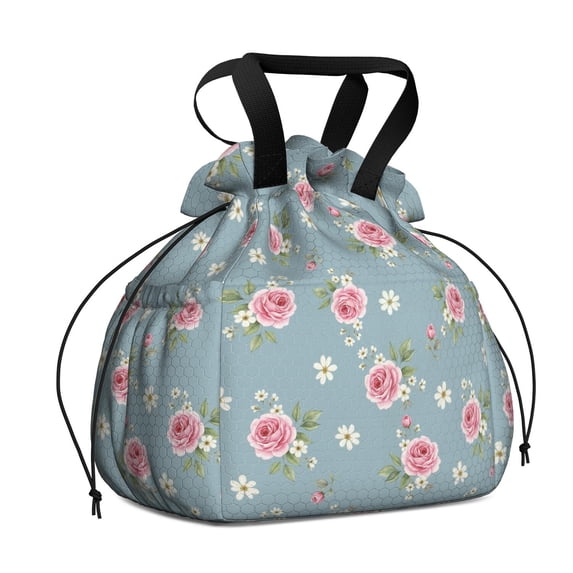 Pioneer Flower Floral Print Pattern Drawstring Lunch Bag Women - Drawstring Lunch Bag Insulated for Work Office - Stain-Resistant Large Lunchbags for Women with Multi-Pockets