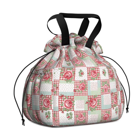 Pioneer Flower Floral Print Pattern Drawstring Lunch Bag Women - Drawstring Lunch Bag Insulated for Work Office - Stain-Resistant Large Lunchbags for Women with Multi-Pockets