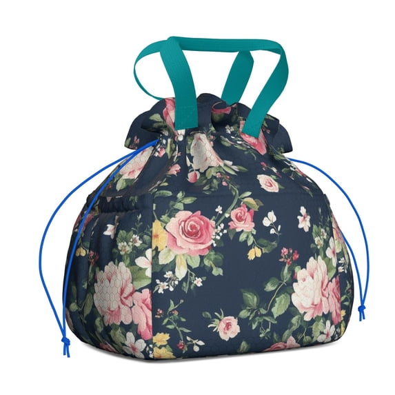 Pioneer Flower Floral Print Pattern Drawstring Lunch Bag Women - Drawstring Lunch Bag Insulated for Work Office - Stain-Resistant Large Lunchbags for Women with Multi-Pockets