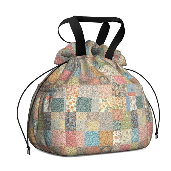 Pioneer Flower Floral Print Pattern Drawstring Lunch Bag Women - Drawstring Lunch Bag Insulated for Work Office - Stain-Resistant Large Lunchbags for Women with Multi-Pockets