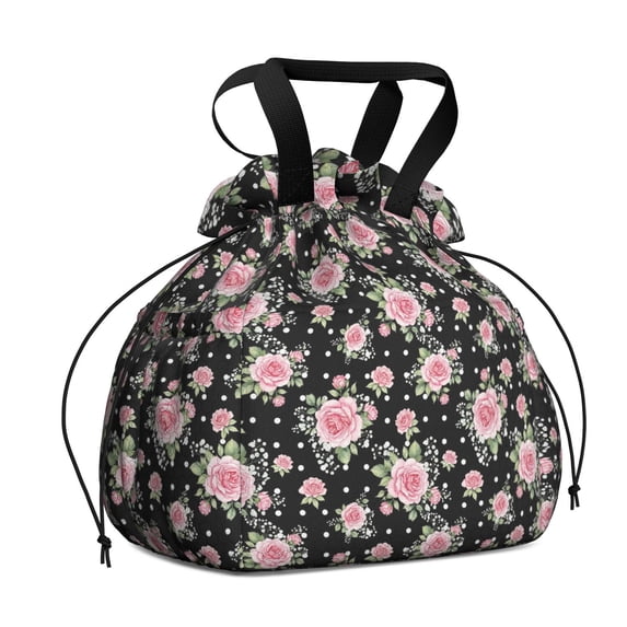 Pioneer Flower Floral Print Pattern Drawstring Lunch Bag Women - Drawstring Lunch Bag Insulated for Work Office - Stain-Resistant Large Lunchbags for Women with Multi-Pockets