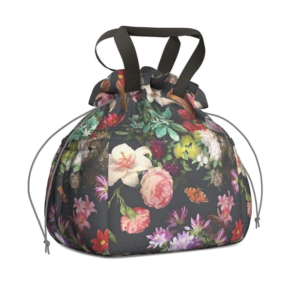 Pioneer Flower Floral Print Pattern Drawstring Lunch Bag Women - Drawstring Lunch Bag Insulated for Work Office - Stain-Resistant Large Lunchbags for Women with Multi-Pockets