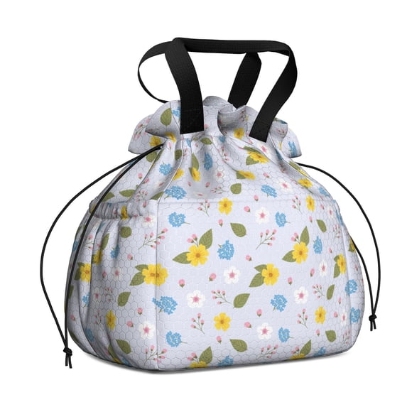 Pioneer Flower Floral Print Pattern Drawstring Lunch Bag Women - Drawstring Lunch Bag Insulated for Work Office - Stain-Resistant Large Lunchbags for Women with Multi-Pockets