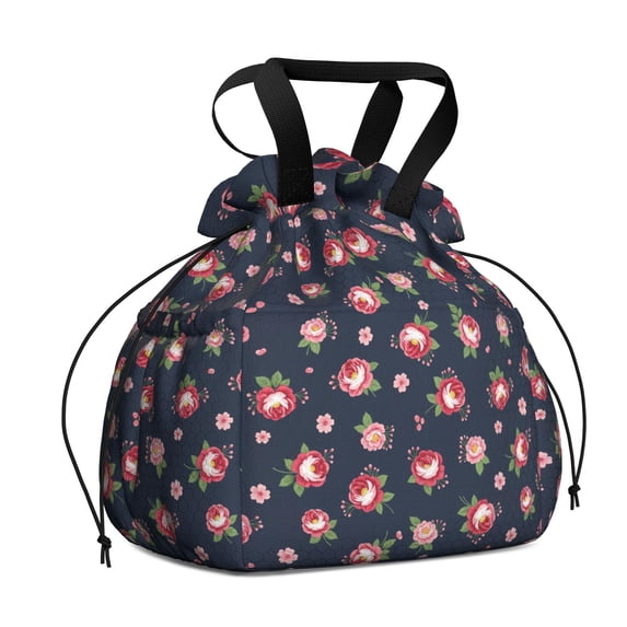 Pioneer Flower Floral Print Pattern Drawstring Lunch Bag Women - Drawstring Lunch Bag Insulated for Work Office - Stain-Resistant Large Lunchbags for Women with Multi-Pockets