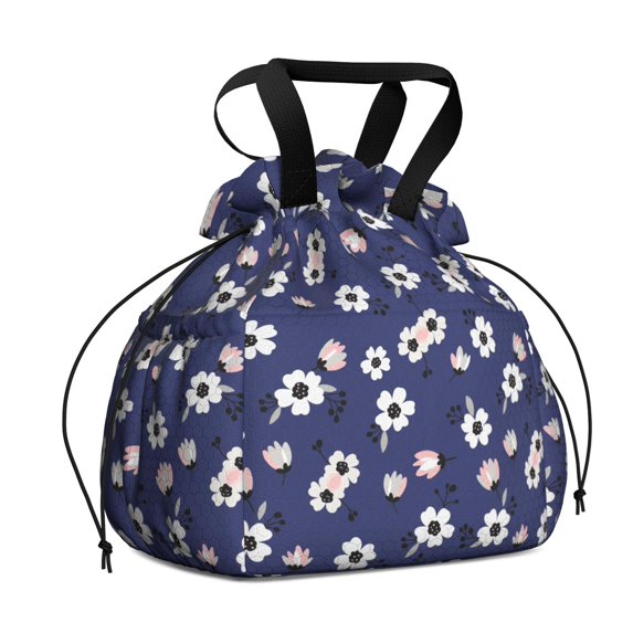 Pioneer Flower Floral Print Pattern Drawstring Lunch Bag Women - Drawstring Lunch Bag Insulated for Work Office - Stain-Resistant Large Lunchbags for Women with Multi-Pockets