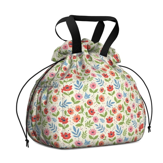 Pioneer Flower Floral Print Pattern Drawstring Lunch Bag Women - Drawstring Lunch Bag Insulated for Work Office - Stain-Resistant Large Lunchbags for Women with Multi-Pockets