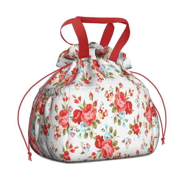 Pioneer Flower Floral Print Pattern Drawstring Lunch Bag Women - Drawstring Lunch Bag Insulated for Work Office - Stain-Resistant Large Lunchbags for Women with Multi-Pockets