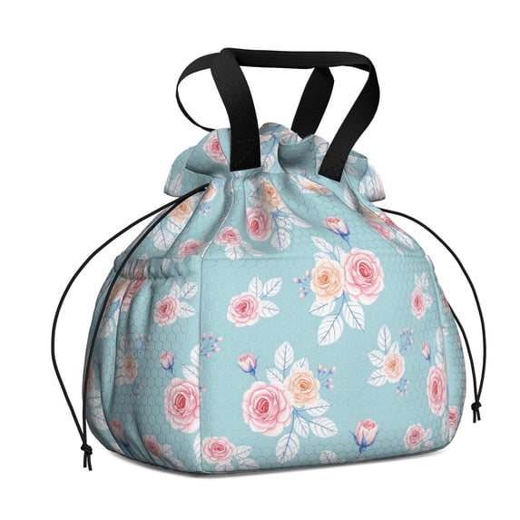 Pioneer Flower Floral Print Pattern Drawstring Lunch Bag Women - Drawstring Lunch Bag Insulated for Work Office - Stain-Resistant Large Lunchbags for Women with Multi-Pockets