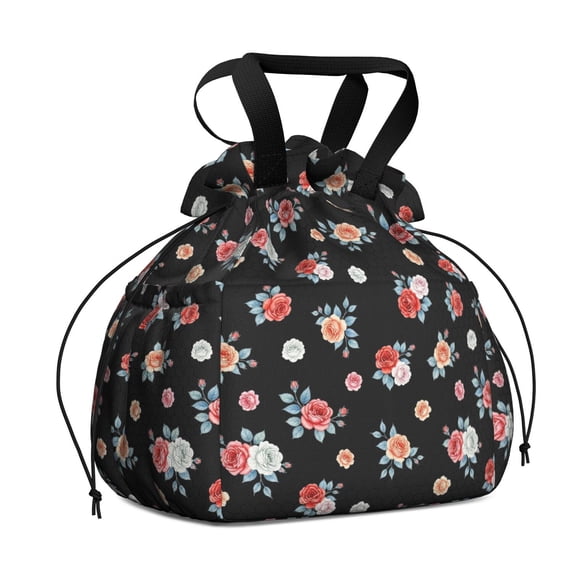 Pioneer Flower Floral Print Pattern Drawstring Lunch Bag Women - Drawstring Lunch Bag Insulated for Work Office - Stain-Resistant Large Lunchbags for Women with Multi-Pockets