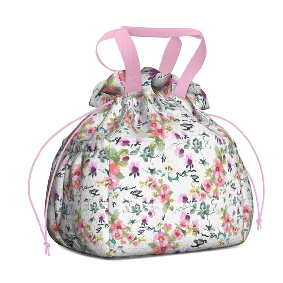 Pioneer Flower Floral Print Pattern Drawstring Lunch Bag Women - Drawstring Lunch Bag Insulated for Work Office - Stain-Resistant Large Lunchbags for Women with Multi-Pockets