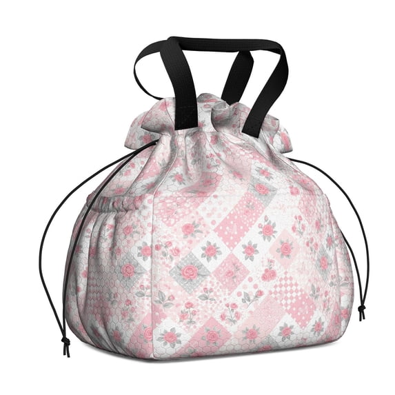 Pioneer Flower Floral Print Pattern Drawstring Lunch Bag Women - Drawstring Lunch Bag Insulated for Work Office - Stain-Resistant Large Lunchbags for Women with Multi-Pockets