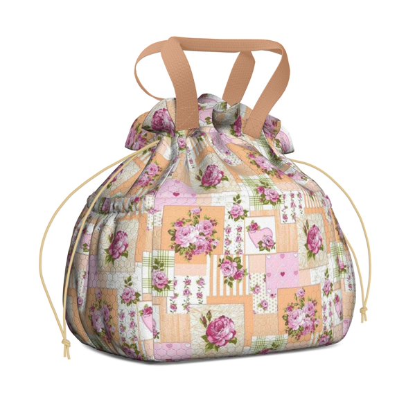 Pioneer Flower Floral Print Pattern Drawstring Lunch Bag Women - Drawstring Lunch Bag Insulated for Work Office - Stain-Resistant Large Lunchbags for Women with Multi-Pockets