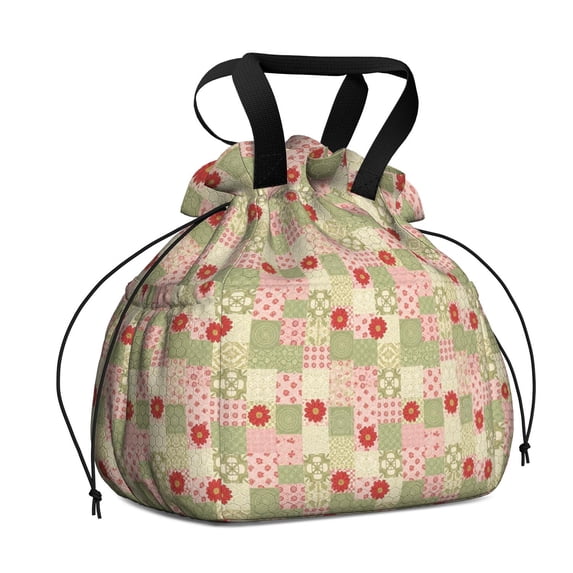 Pioneer Flower Floral Print Pattern Drawstring Lunch Bag Women - Drawstring Lunch Bag Insulated for Work Office - Stain-Resistant Large Lunchbags for Women with Multi-Pockets