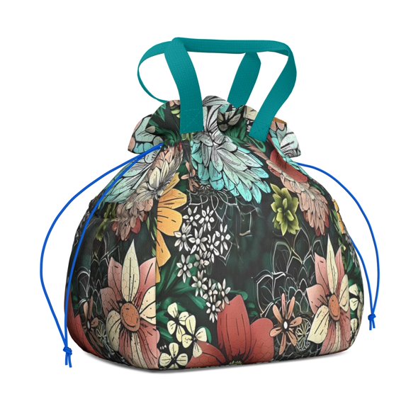 Pioneer Flower Floral Print Pattern Drawstring Lunch Bag Women - Drawstring Lunch Bag Insulated for Work Office - Stain-Resistant Large Lunchbags for Women with Multi-Pockets
