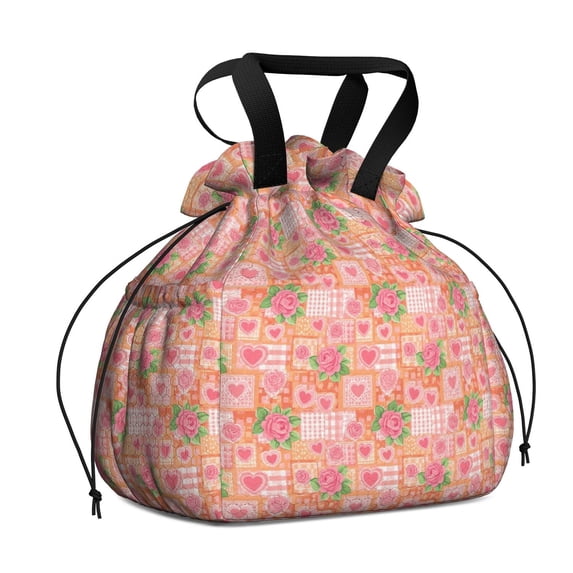 Pioneer Flower Floral Print Pattern Drawstring Lunch Bag Women - Drawstring Lunch Bag Insulated for Work Office - Stain-Resistant Large Lunchbags for Women with Multi-Pockets