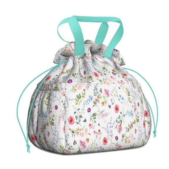 Pioneer Flower Floral Print Pattern Drawstring Lunch Bag Women - Drawstring Lunch Bag Insulated for Work Office - Stain-Resistant Large Lunchbags for Women with Multi-Pockets
