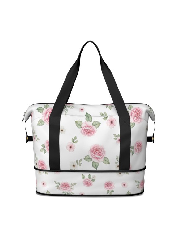 Pioneer Flower Floral Print Pattern Expandable Travel Tote Bag, Luggage Sleeve Travel Bag with Dry Wet Pockets, Tear Resistant Gift Ideas for Work Shopping Travel