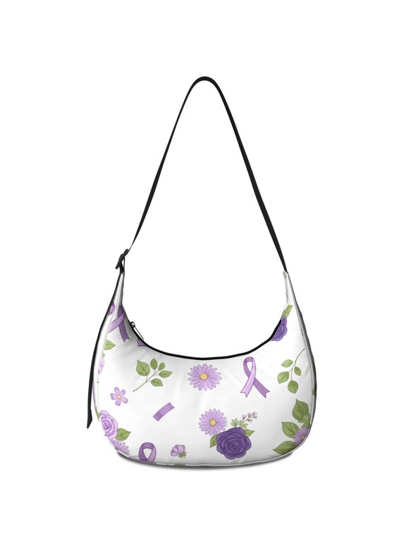 Pioneer Flower Floral Print Pattern Hobo Shoulder Bag, Shopping Crescent Purse with Adjustable Strap, Sturdy Stitching Gift Ideas for Women Girls