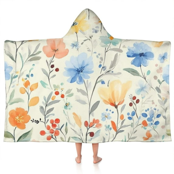 Pioneer Flower Floral Print Pattern Hooded Bath Towel,50"x30" for Ages 3 To 12 Kids, Quick Dry Lightweight Soft Microfiber Hood Beach Towel Cover Up for Kids