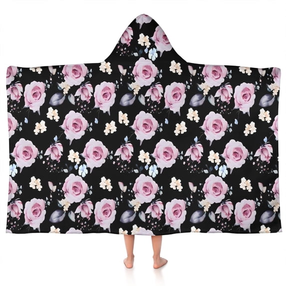 Pioneer Flower Floral Print Pattern Hooded Bath Towel,50"x30" for Ages 3 To 12 Kids, Quick Dry Lightweight Soft Microfiber Hood Beach Towel Cover Up for Kids
