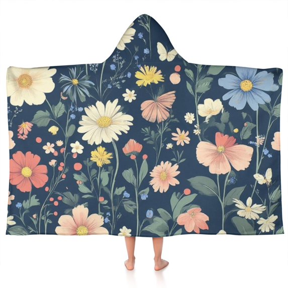 Pioneer Flower Floral Print Pattern Hooded Bath Towel,50"x30" for Ages 3 To 12 Kids, Quick Dry Lightweight Soft Microfiber Hood Beach Towel Cover Up for Kids