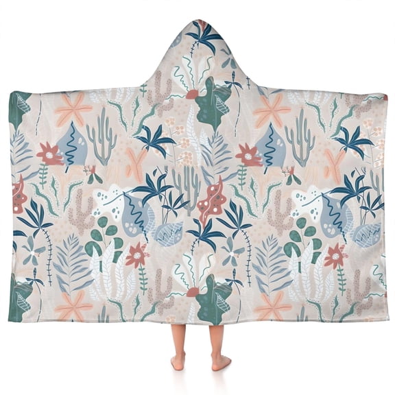 Pioneer Flower Floral Print Pattern Hooded Bath Towel，50"x30" for Ages 3 To 12 Kids, Quick Dry Lightweight Soft Microfiber Hood Beach Towel Cover Up for Kids