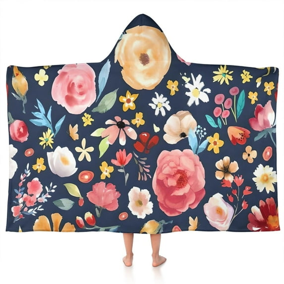 Pioneer Flower Floral Print Pattern Hooded Bath Towel,50"x30" for Ages 3 To 12 Kids, Quick Dry Lightweight Soft Microfiber Hood Beach Towel Cover Up for Kids