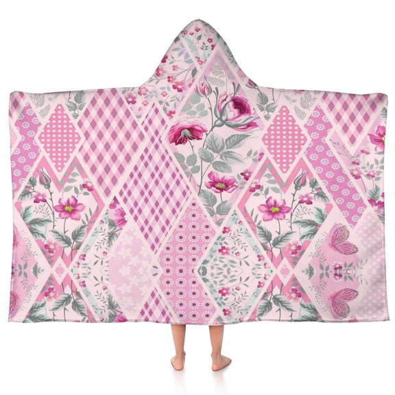 Pioneer Flower Floral Print Pattern Hooded Bath Towel,50"x30" for Ages 3 To 12 Kids, Quick Dry Lightweight Soft Microfiber Hood Beach Towel Cover Up for Kids