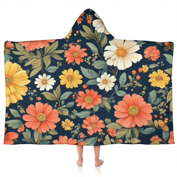 Pioneer Flower Floral Print Pattern Hooded Bath Towel,50"x30" for Ages 3 To 12 Kids, Quick Dry Lightweight Soft Microfiber Hood Beach Towel Cover Up for Kids