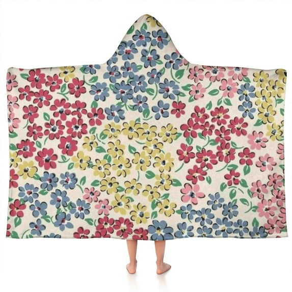 Pioneer Flower Floral Print Pattern Hooded Bath Towel,50"x30" for Ages 3 To 12 Kids, Quick Dry Lightweight Soft Microfiber Hood Beach Towel Cover Up for Kids