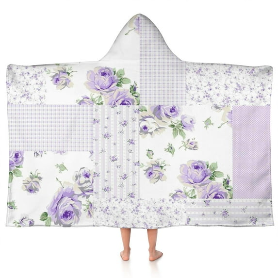 Pioneer Flower Floral Print Pattern Hooded Bath Towel,50"x30" for Ages 3 To 12 Kids, Quick Dry Lightweight Soft Microfiber Hood Beach Towel Cover Up for Kids