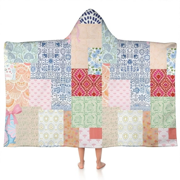 Pioneer Flower Floral Print Pattern Hooded Bath Towel,50"x30" for Ages 3 To 12 Kids, Quick Dry Lightweight Soft Microfiber Hood Beach Towel Cover Up for Kids