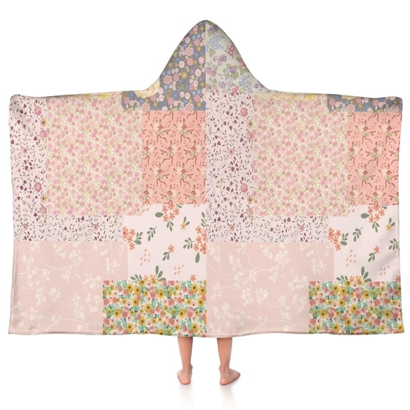 Pioneer Flower Floral Print Pattern Hooded Bath Towel,50"x30" for Ages 3 To 12 Kids, Quick Dry Lightweight Soft Microfiber Hood Beach Towel Cover Up for Kids