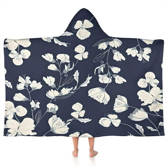 Pioneer Flower Floral Print Pattern Hooded Bath Towel,50"x30" for Ages 3 To 12 Kids, Quick Dry Lightweight Soft Microfiber Hood Beach Towel Cover Up for Kids