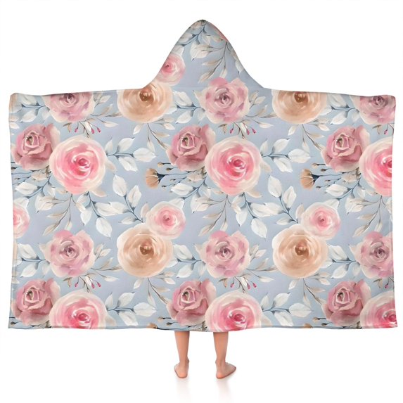 Pioneer Flower Floral Print Pattern Hooded Bath Towel,50"x30" for Ages 3 To 12 Kids, Quick Dry Lightweight Soft Microfiber Hood Beach Towel Cover Up for Kids