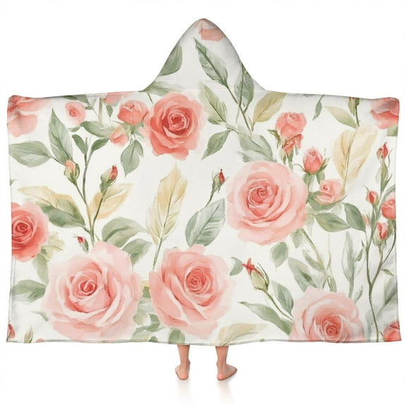 Pioneer Flower Floral Print Pattern Hooded Bath Towel,60"x35" for Ages 3 To 12 Kids, Quick Dry Lightweight Soft Microfiber Hood Beach Towel Cover Up for Kids