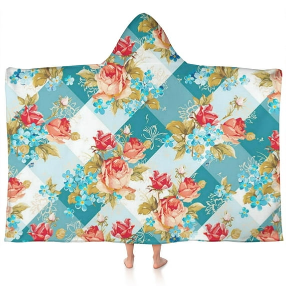 Pioneer Flower Floral Print Pattern Hooded Bath Towel,60"x35" for Ages 3 To 12 Kids, Quick Dry Lightweight Soft Microfiber Hood Beach Towel Cover Up for Kids