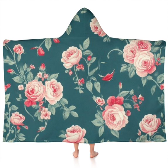 Pioneer Flower Floral Print Pattern Hooded Bath Towel,60"x35" for Ages 3 To 12 Kids, Quick Dry Lightweight Soft Microfiber Hood Beach Towel Cover Up for Kids