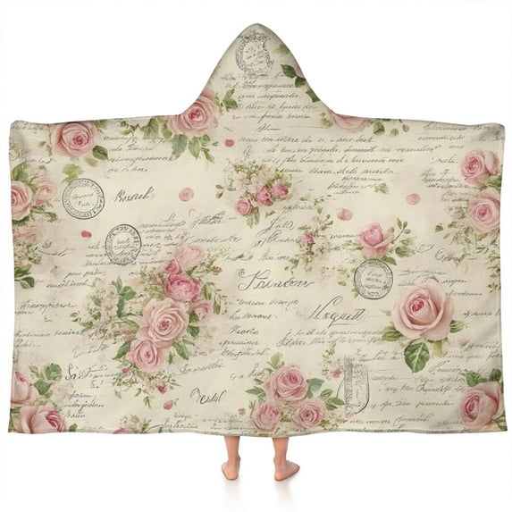 Pioneer Flower Floral Print Pattern Hooded Bath Towel,60"x35" for Ages 3 To 12 Kids, Quick Dry Lightweight Soft Microfiber Hood Beach Towel Cover Up for Kids