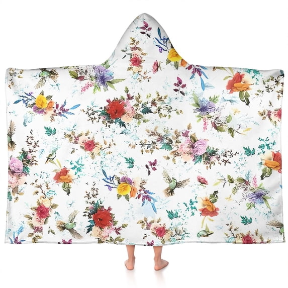 Pioneer Flower Floral Print Pattern Hooded Bath Towel,60"x35" for Ages 3 To 12 Kids, Quick Dry Lightweight Soft Microfiber Hood Beach Towel Cover Up for Kids