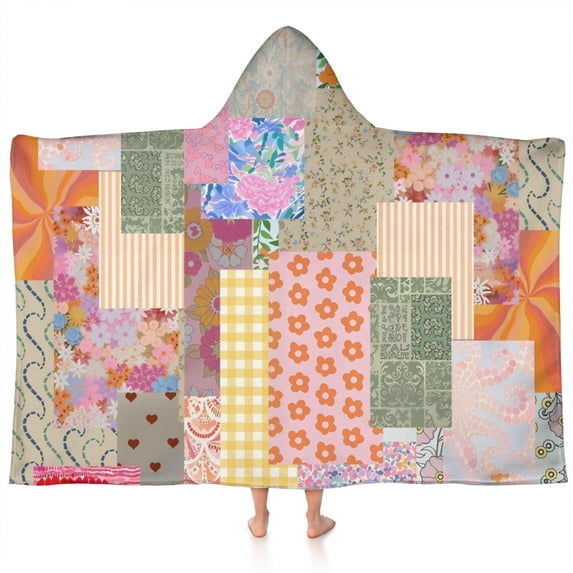 Pioneer Flower Floral Print Pattern Hooded Bath Towel,60"x35" for Ages 3 To 12 Kids, Quick Dry Lightweight Soft Microfiber Hood Beach Towel Cover Up for Kids