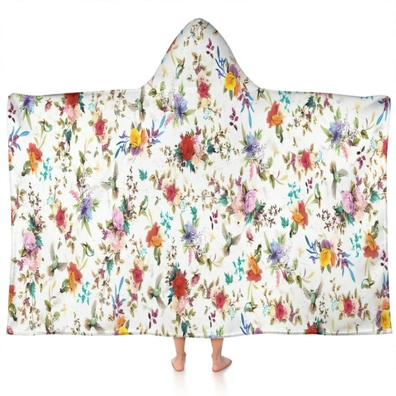 Pioneer Flower Floral Print Pattern Hooded Bath Towel,60"x35" for Ages 3 To 12 Kids, Quick Dry Lightweight Soft Microfiber Hood Beach Towel Cover Up for Kids