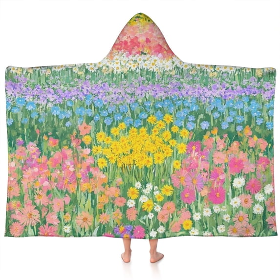 Pioneer Flower Floral Print Pattern Hooded Bath Towel,60"x35" for Ages 3 To 12 Kids, Quick Dry Lightweight Soft Microfiber Hood Beach Towel Cover Up for Kids