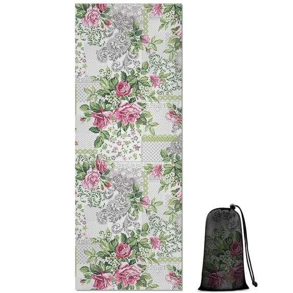 Pioneer Flower Floral Print Pattern Hot Yoga Mat Towel Non Slip for Hot Yoga - Quick-Drying Yoga Mat Cover with 4 Corner Pockets with Travel Bag - Hot Yoga Towel Non Slip 74"x26"